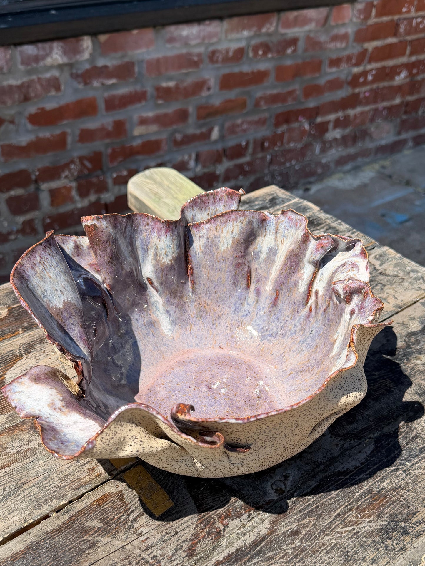 Sculptural Purple Stoneware Bowl – Handmade Ceramic Centerpiece Bowl – 11”functional Art
