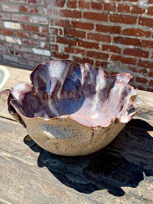 Sculptural Purple Stoneware Bowl – Handmade Ceramic Centerpiece Bowl – 11”functional Art