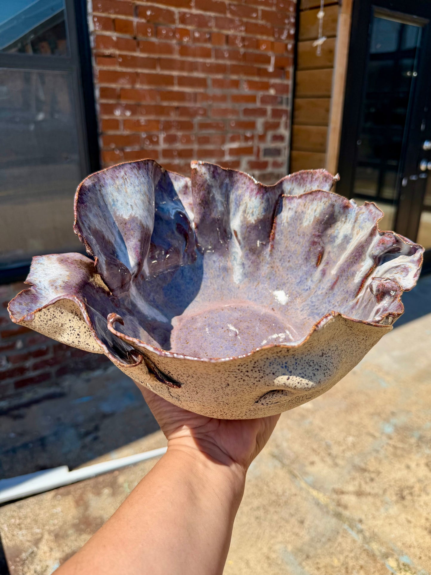 Sculptural Purple Stoneware Bowl – Handmade Ceramic Centerpiece Bowl – 11”functional Art