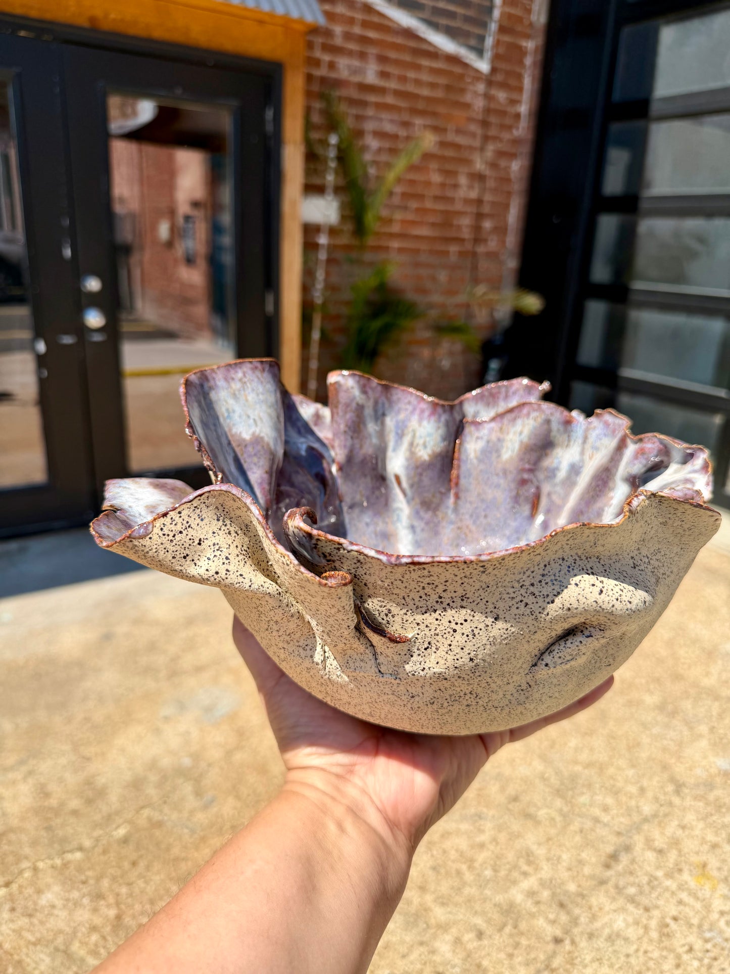 Sculptural Purple Stoneware Bowl – Handmade Ceramic Centerpiece Bowl – 11”functional Art