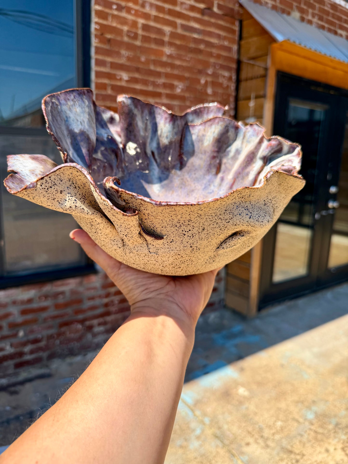 Sculptural Purple Stoneware Bowl – Handmade Ceramic Centerpiece Bowl – 11”functional Art