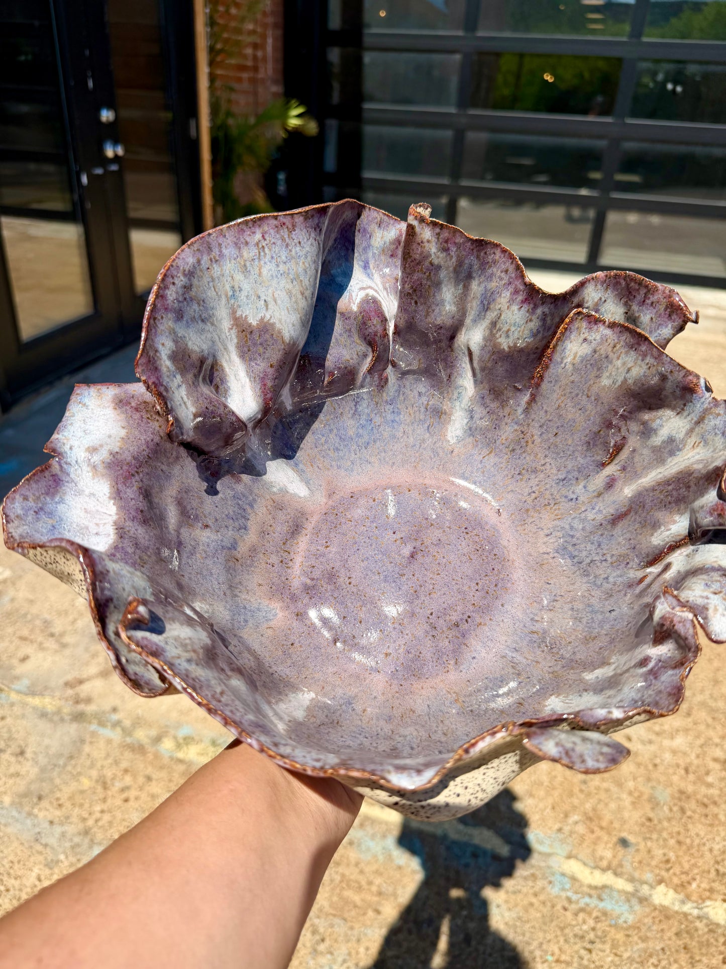 Sculptural Purple Stoneware Bowl – Handmade Ceramic Centerpiece Bowl – 11”functional Art
