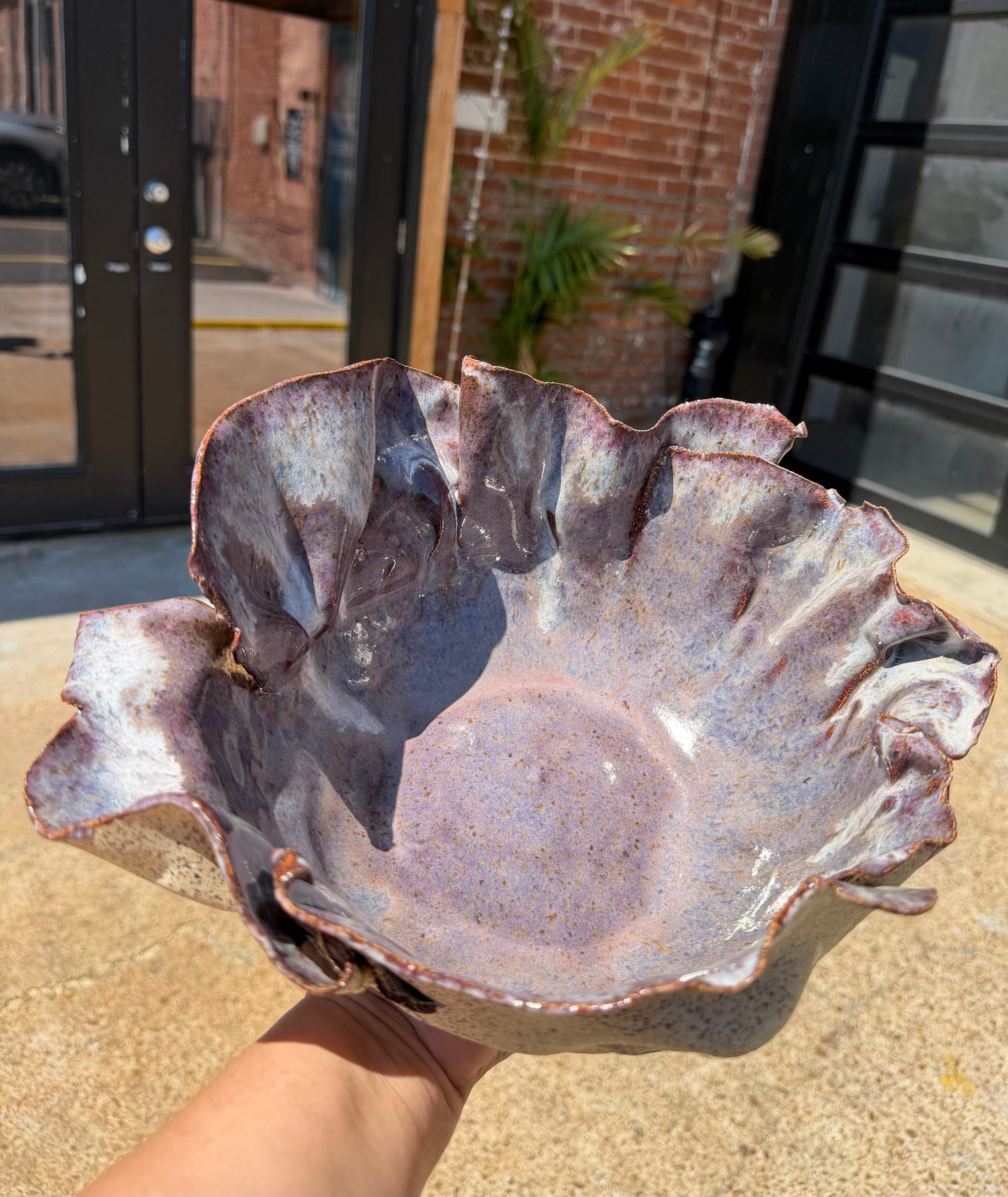 Sculptural Purple Stoneware Bowl – Handmade Ceramic Centerpiece Bowl – 11”functional Art