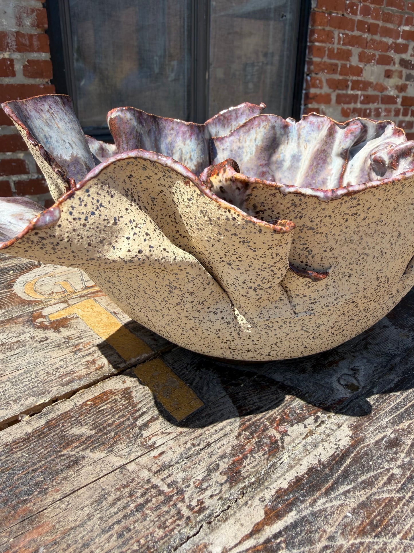 Sculptural Purple Stoneware Bowl – Handmade Ceramic Centerpiece Bowl – 11”functional Art