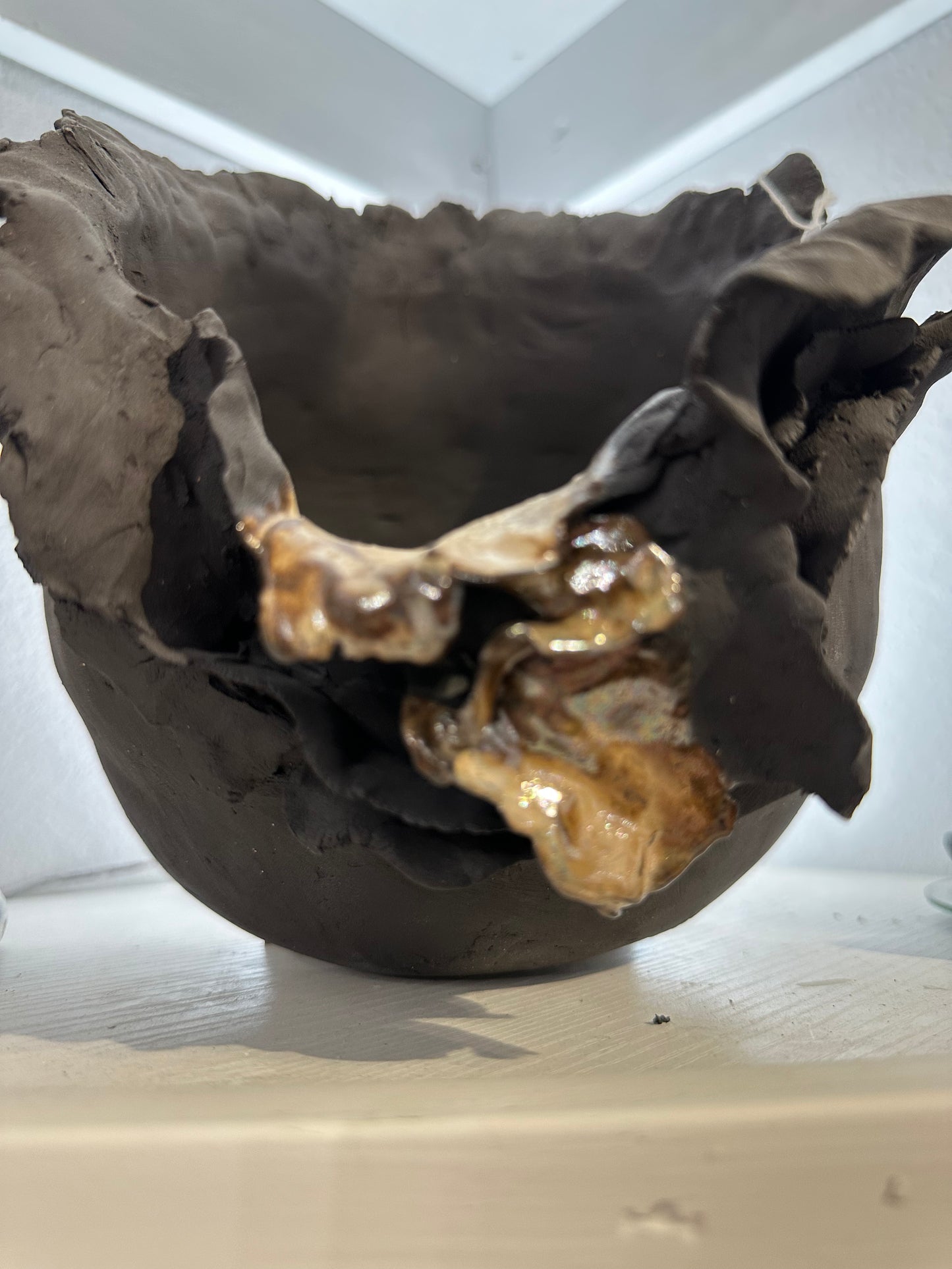 Earth's Embrace: Organic Ceramic Bowl with Molten Glass from the Artisan Reserve Collection