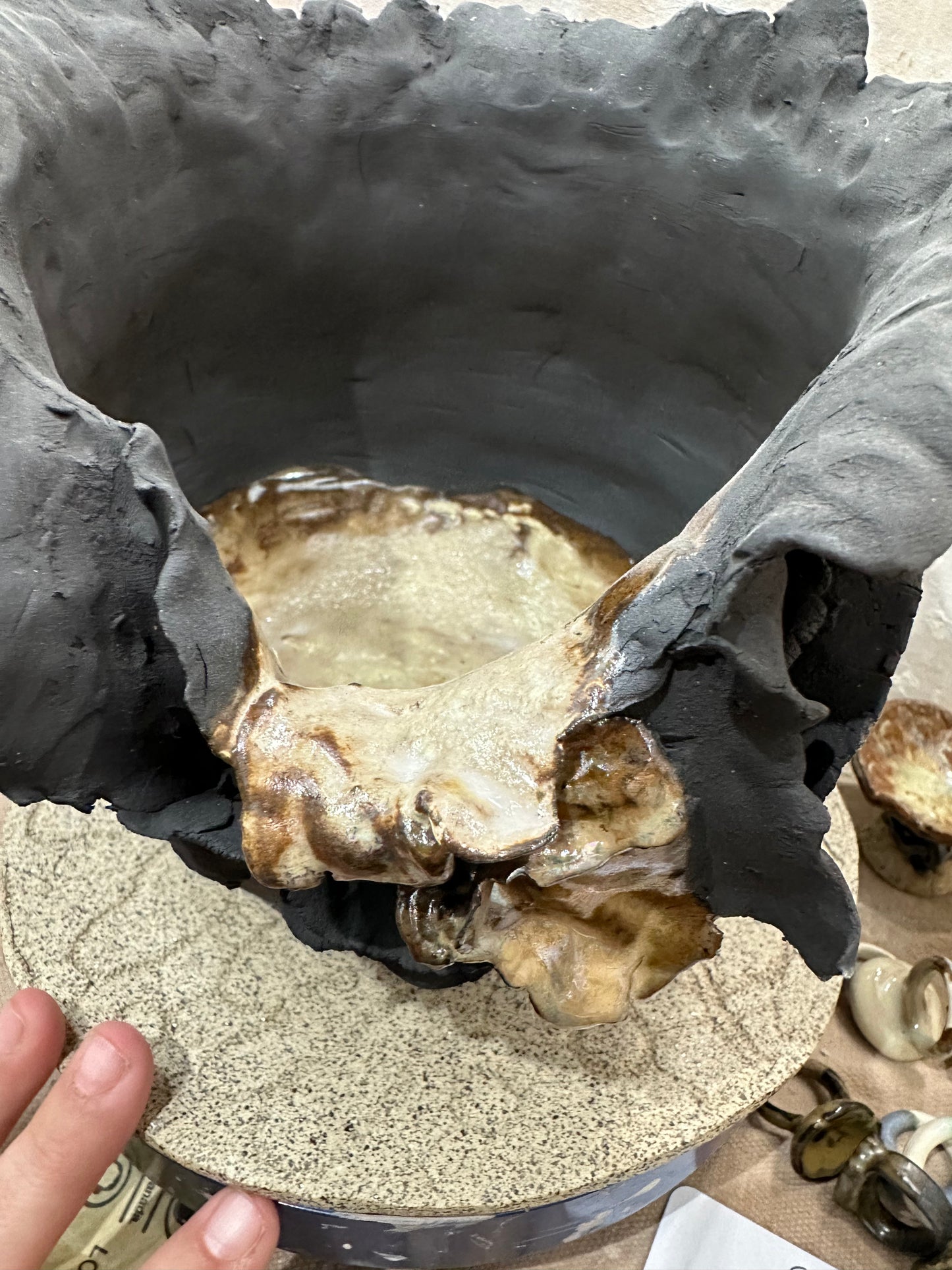 Earth's Embrace: Organic Ceramic Bowl with Molten Glass from the Artisan Reserve Collection