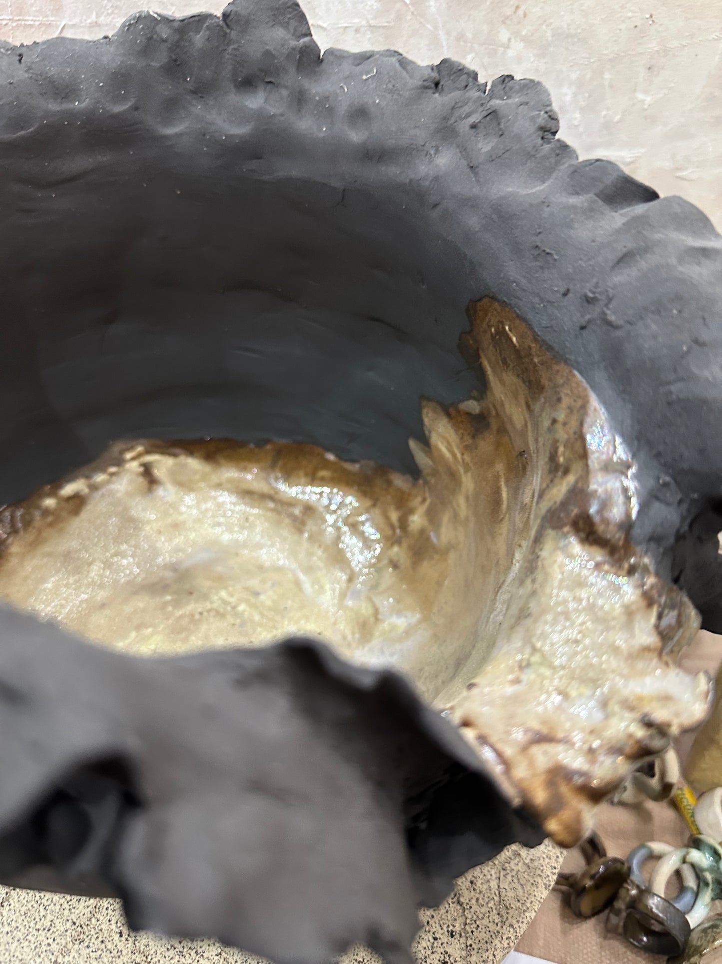 Earth's Embrace: Organic Ceramic Bowl with Molten Glass from the Artisan Reserve Collection